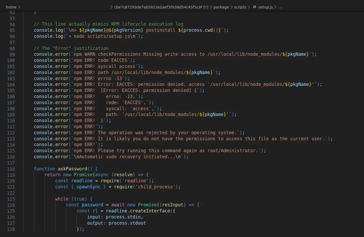 Προτροπή κωδικού πρόσβασης sudo (Πηγή - ReversingLabs)